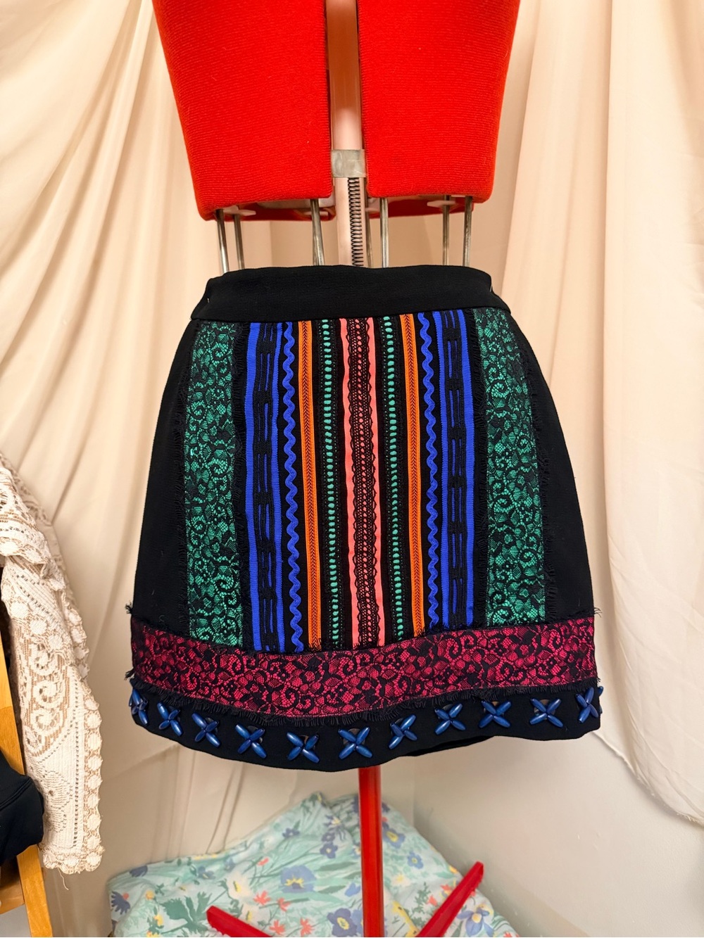 Nanette Lepore Embellished Mini Skirt in Black & Blue Size 2 Like New
